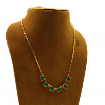 Nickel-Free Gold Plated Green Onyx Stone Seated Necklace - Timeless Elegance and Natural Beauty